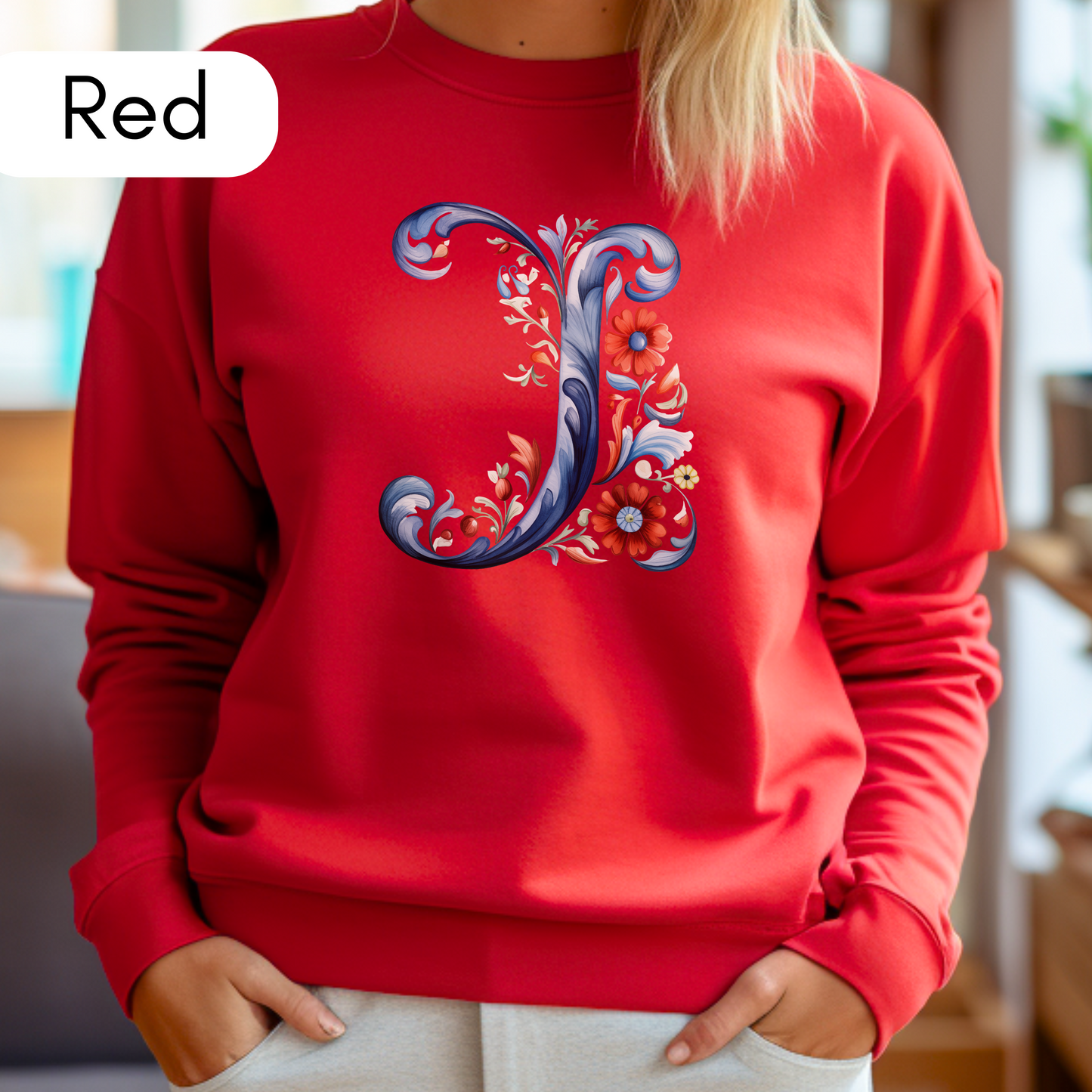 Monogram J Sweatshirt Norwegian Rosemaling Letter J Monogram Sweatshirt