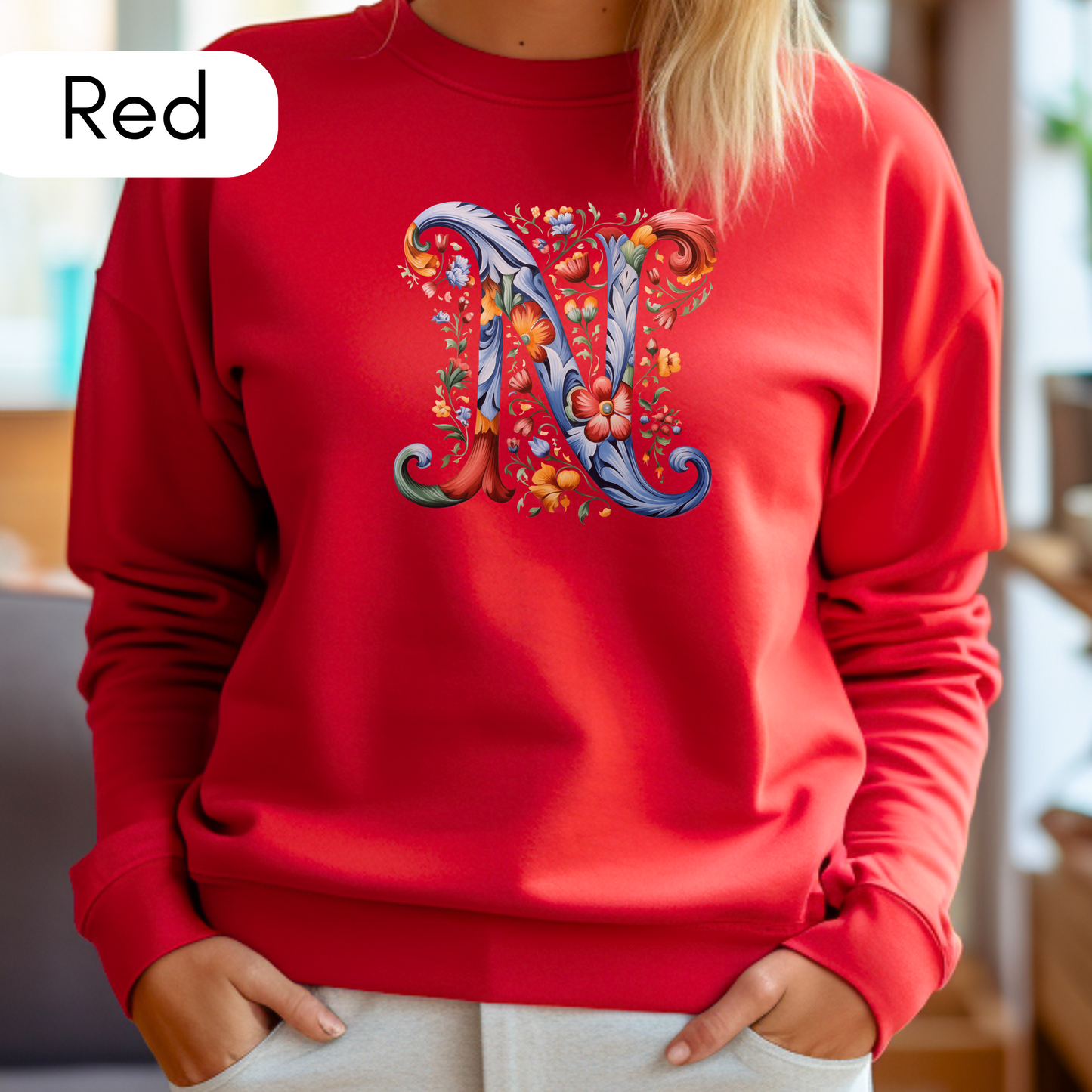 Monogram N Sweatshirt Norwegian Rosemaling Letter N Monogram Sweatshirt