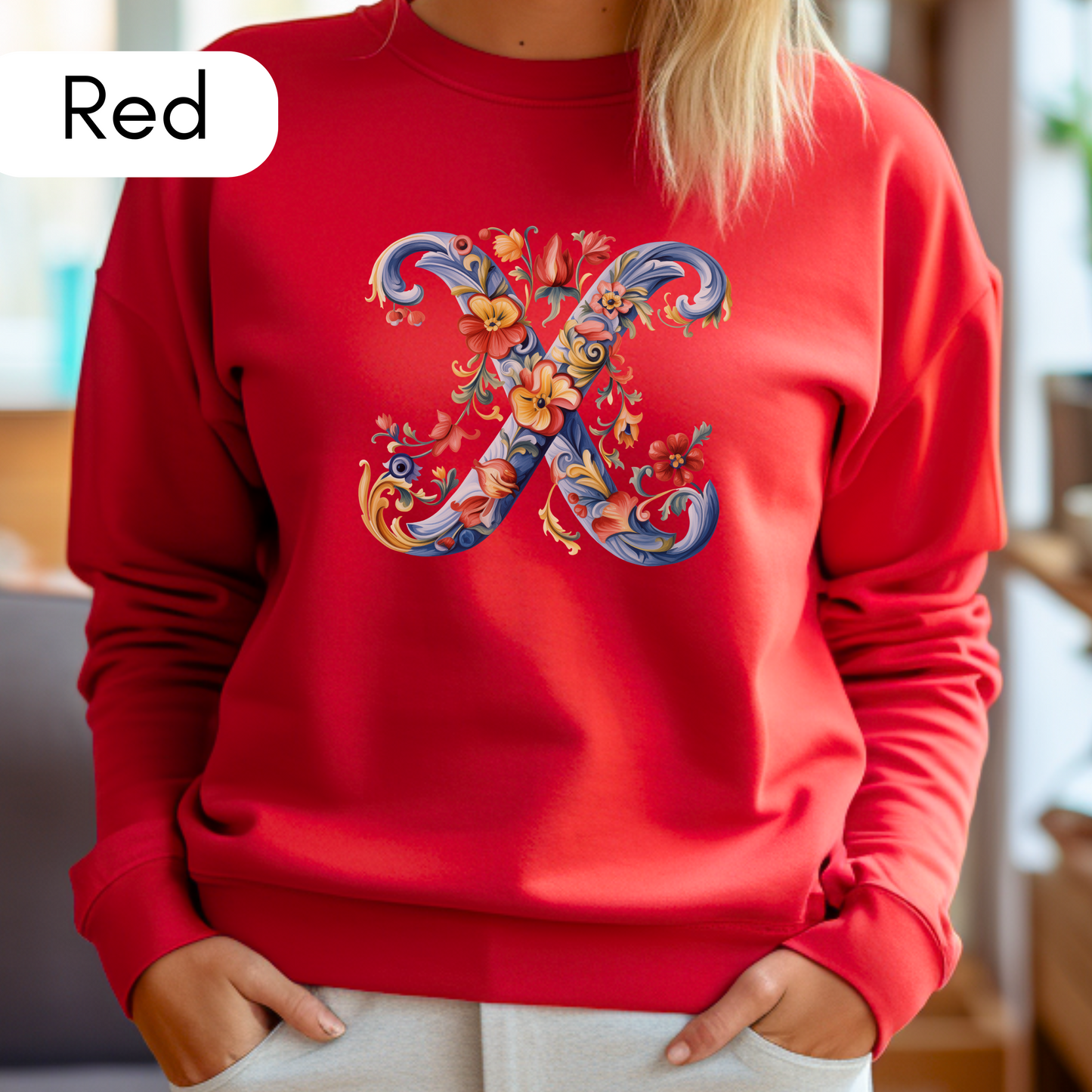 Monogram X Sweatshirt Norwegian Rosemaling Letter X Monogram Sweatshirt