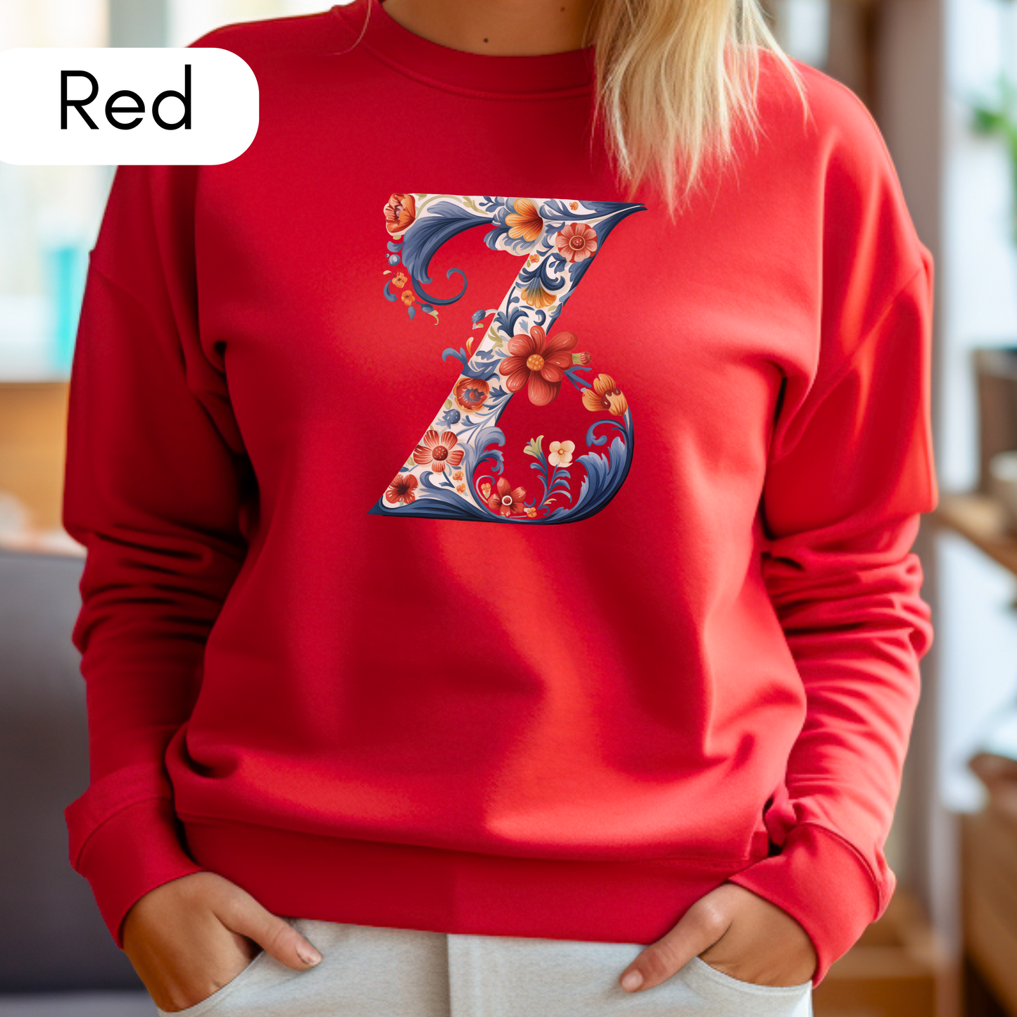 Monogram Z Sweatshirt Norwegian Rosemaling Letter Z Monogram Sweatshirt