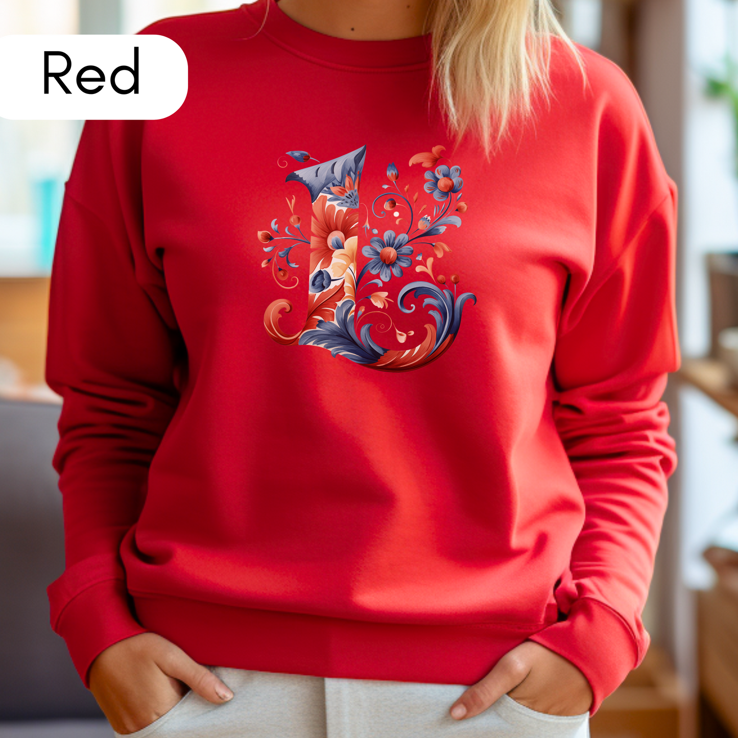 Monogram L Sweatshirt Norwegian Rosemaling Letter L Monogram Sweatshirt