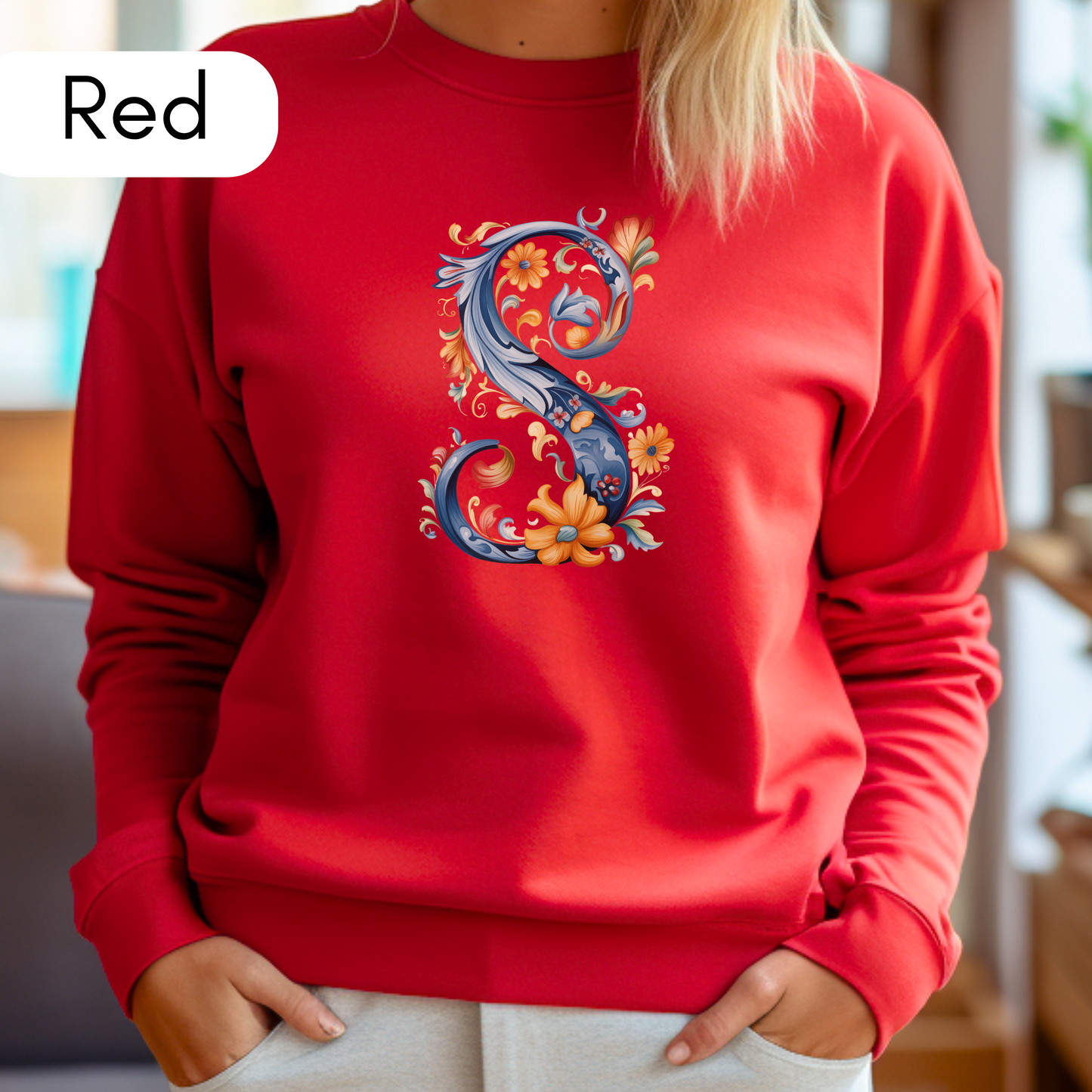 Monogram S Sweatshirt Norwegian Rosemaling Letter S Monogram Sweatshirt