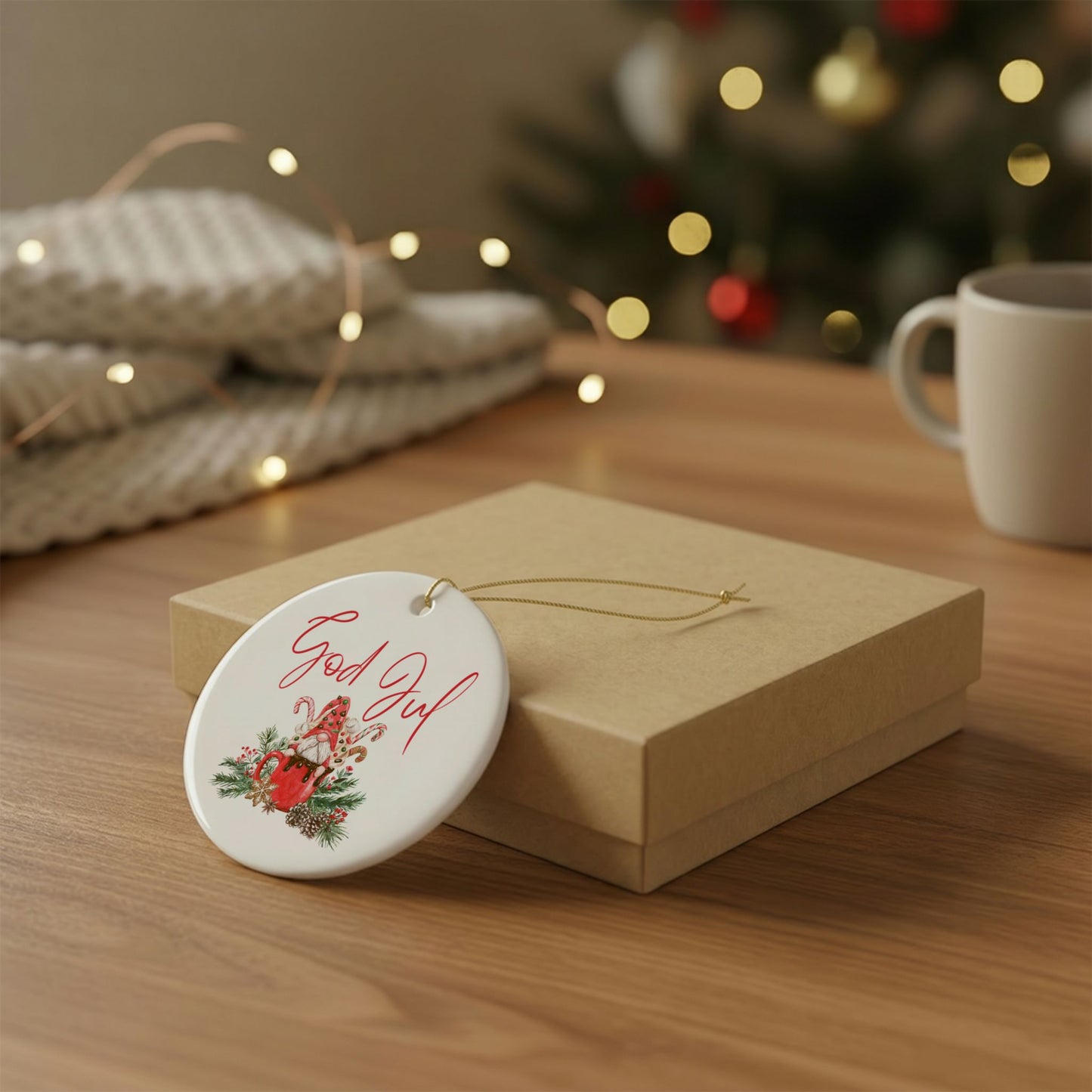 God Jul Hot Chocolate Nisse Ceramic Ornament Norway Nisse God Jul Christmas Ornament Gift Norway