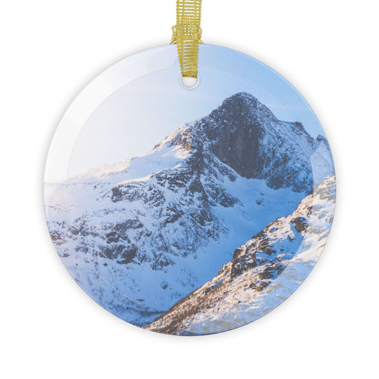 Snowy Mountain Glass Ornament Elegant Christmas Decoration, Scenic Holiday Gift, Nordic Holiday Decor