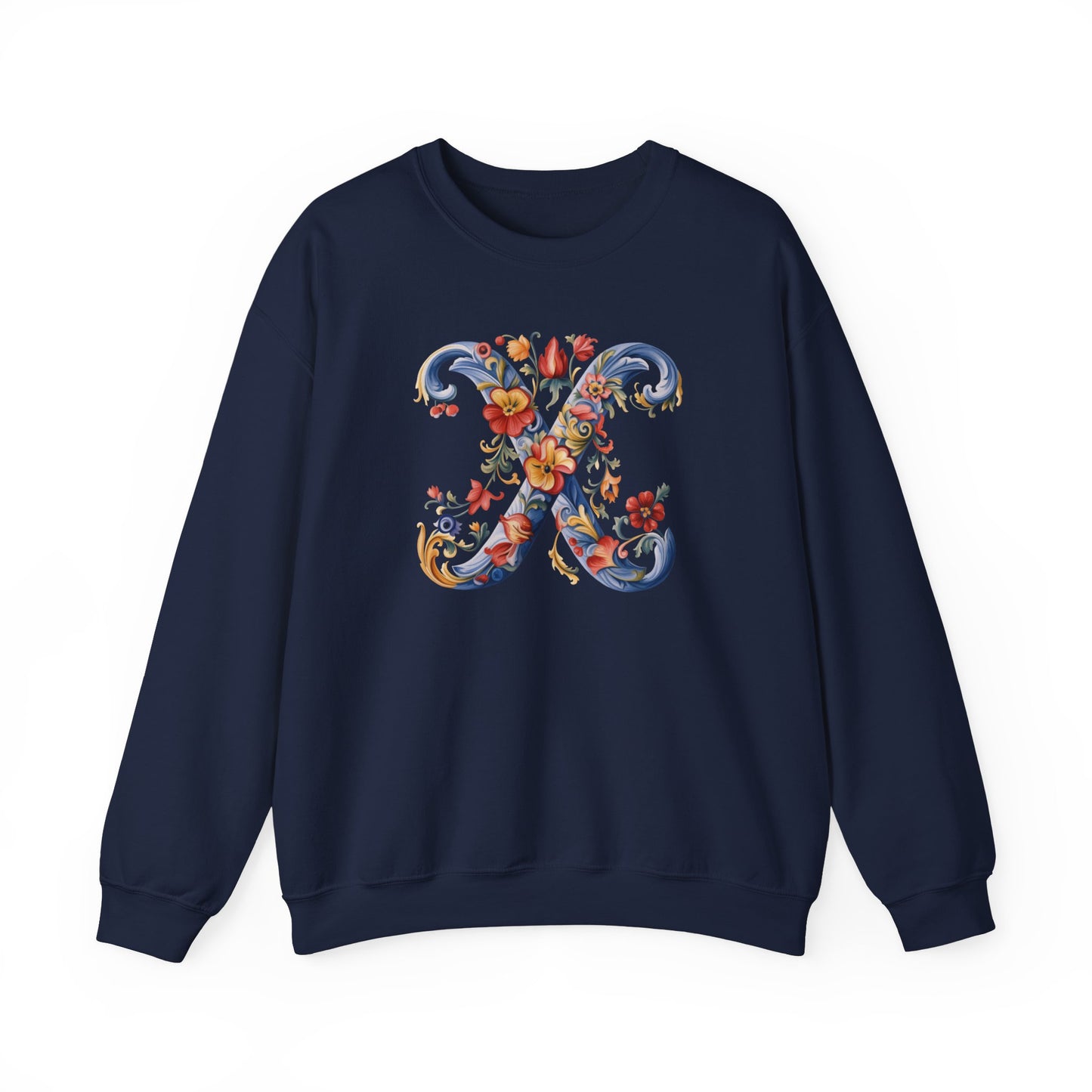 Monogram X Sweatshirt Norwegian Rosemaling Letter X Monogram Sweatshirt