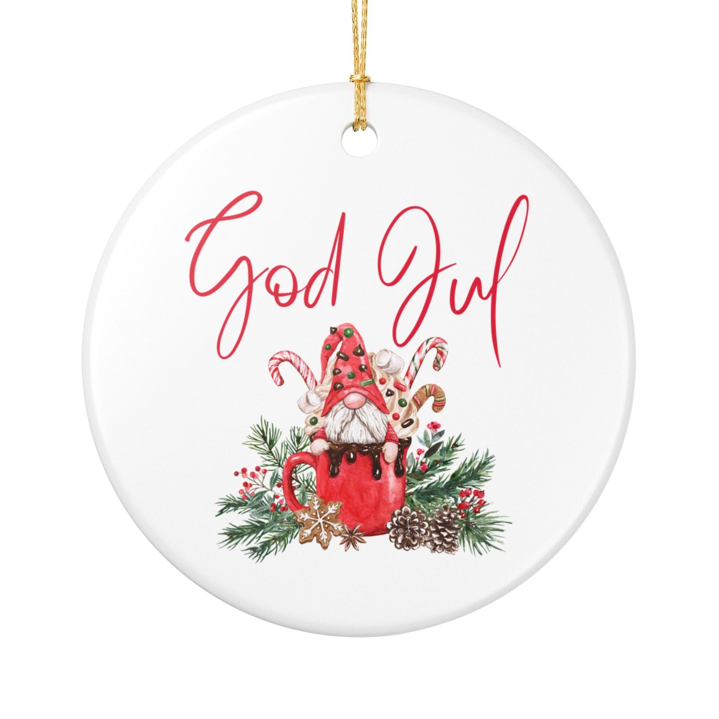 God Jul Hot Chocolate Nisse Ceramic Ornament Norway Nisse God Jul Christmas Ornament Gift Norway