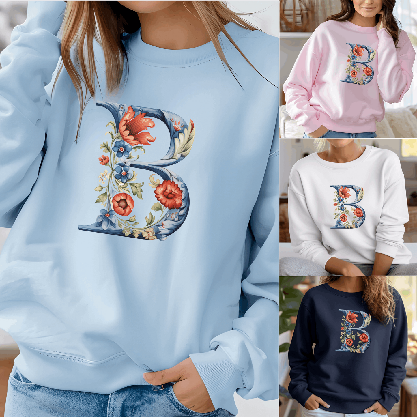 Monogram B Sweatshirt Norwegian Rosemaling Letter B Monogram Sweatshirt