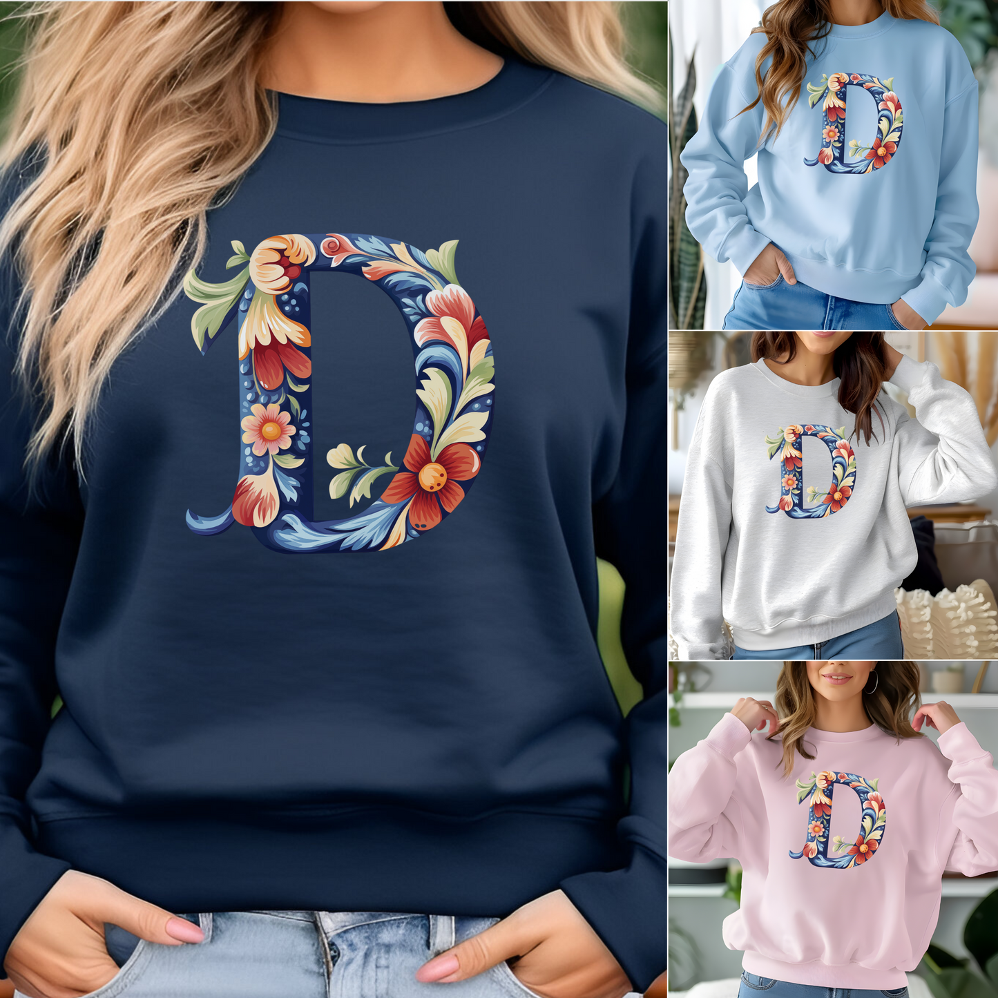 Monogram D Sweatshirt Norwegian Rosemaling Letter D Monogram Sweatshirt