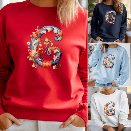 Monogram C Sweatshirt Norwegian Rosemaling Letter C Monogram Sweatshirt