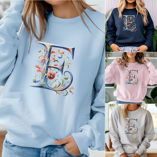 Monogram E Sweatshirt Norwegian Rosemaling Letter E Monogram Sweatshirt