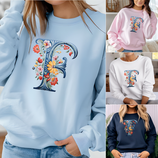 Monogram F Sweatshirt Norwegian Rosemaling Letter F Monogram Sweatshirt