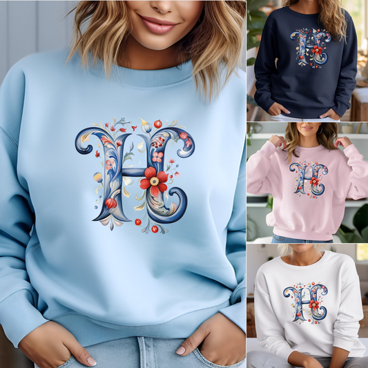 Monogram H Sweatshirt Norwegian Rosemaling Letter H Monogram Sweatshirt