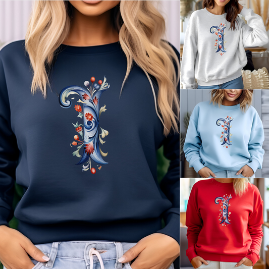 Monogram I Sweatshirt Norwegian Rosemaling Letter I Monogram Sweatshirt