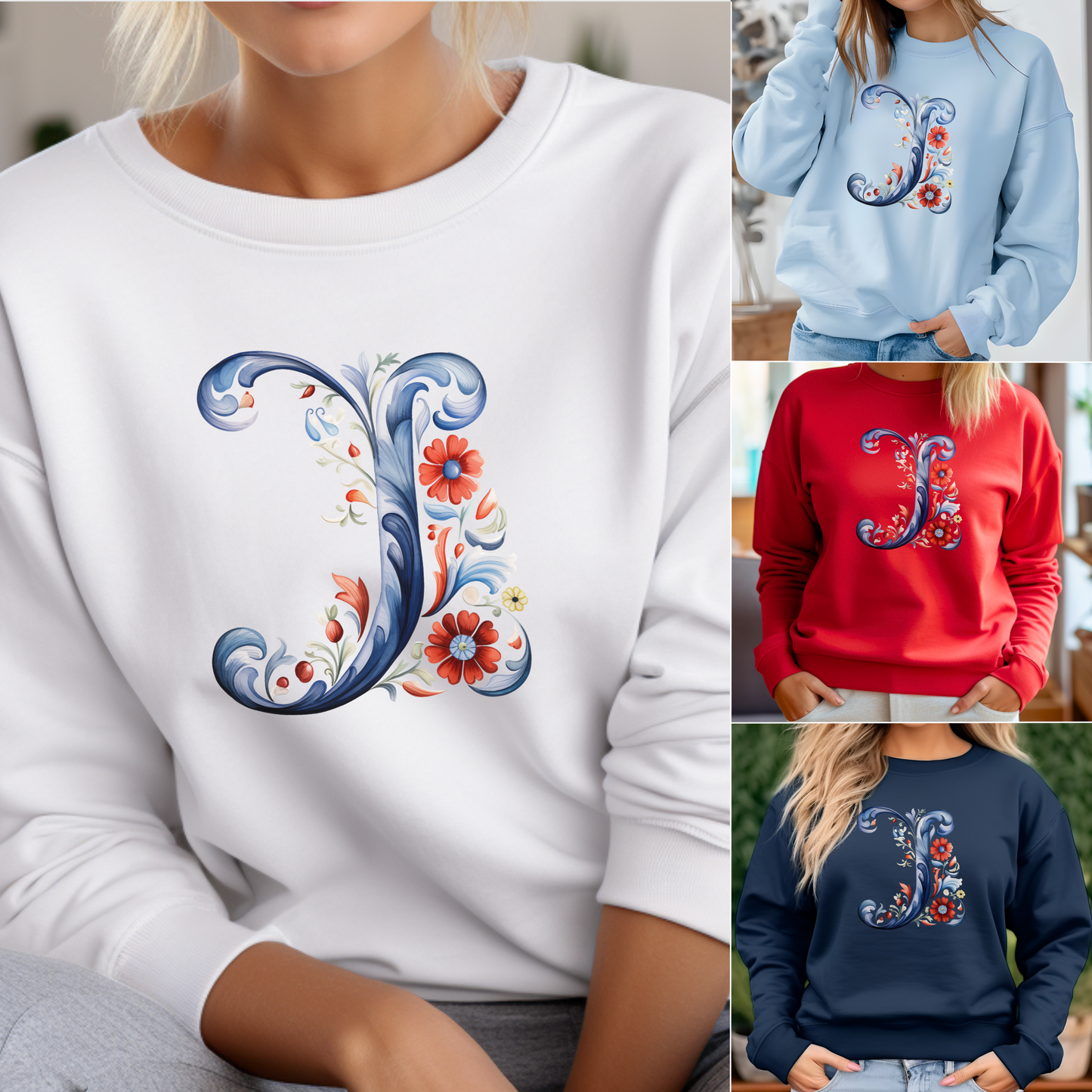 Monogram J Sweatshirt Norwegian Rosemaling Letter J Monogram Sweatshirt