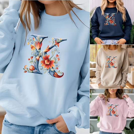 Monogram K Sweatshirt Norwegian Rosemaling Letter K Monogram Sweatshirt