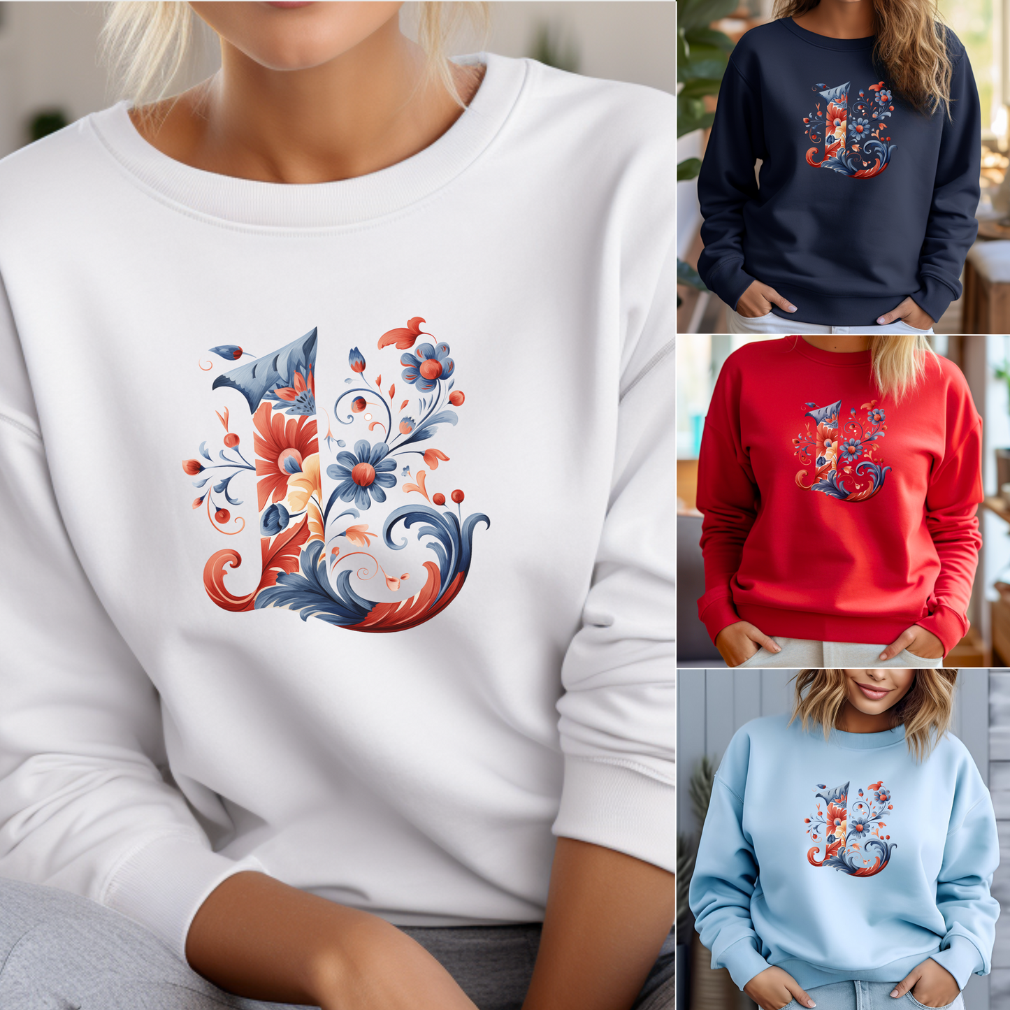 Monogram L Sweatshirt Norwegian Rosemaling Letter L Monogram Sweatshirt