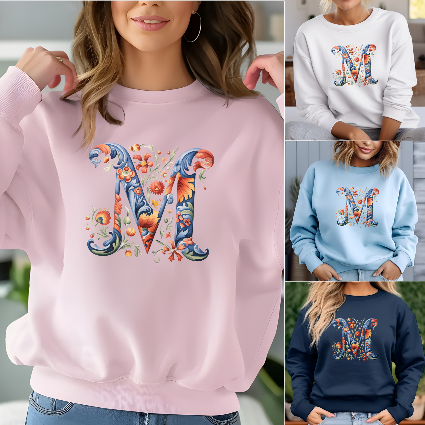 Monogram M Sweatshirt Norwegian Rosemaling Letter M Monogram Sweatshirt