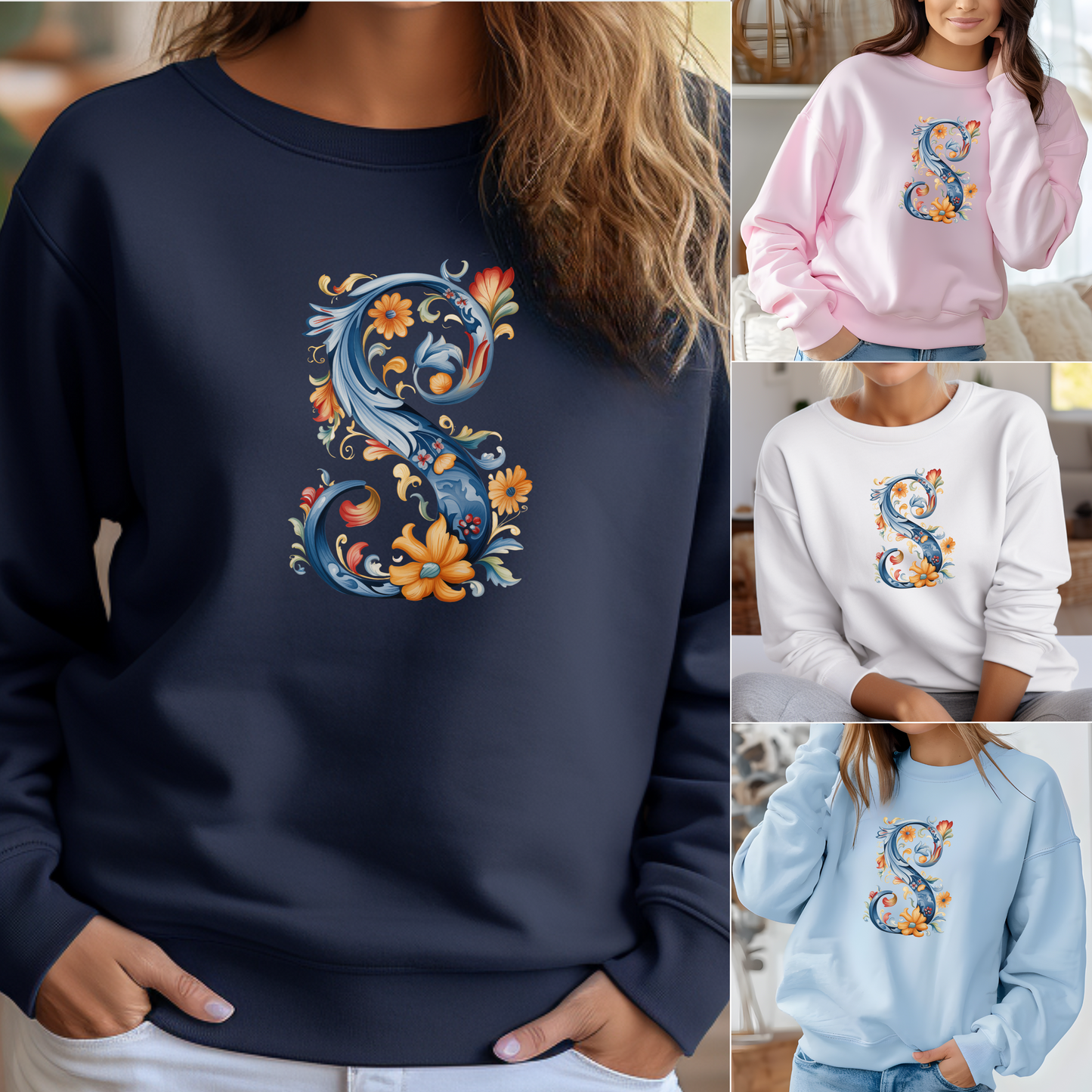 Monogram S Sweatshirt Norwegian Rosemaling Letter S Monogram Sweatshirt