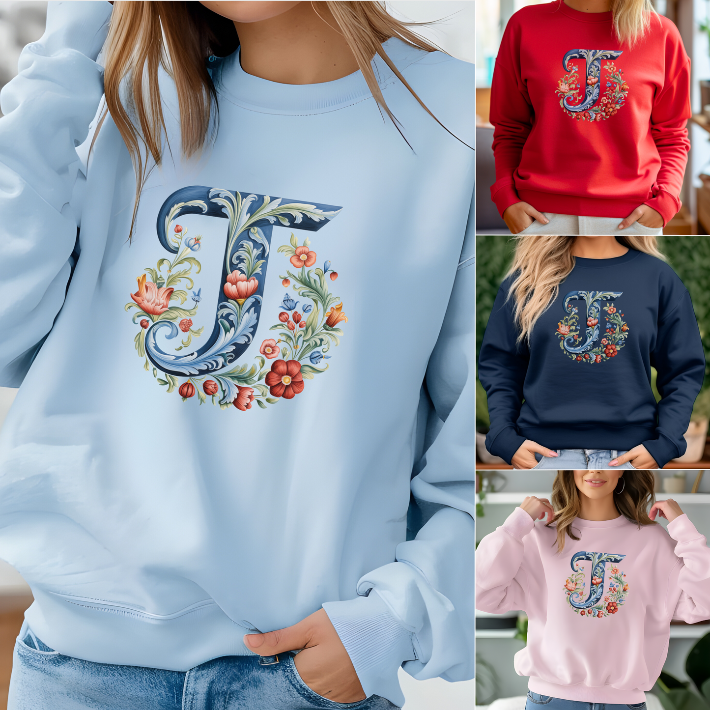 Monogram T Sweatshirt Norwegian Rosemaling Letter T Monogram Sweatshirt