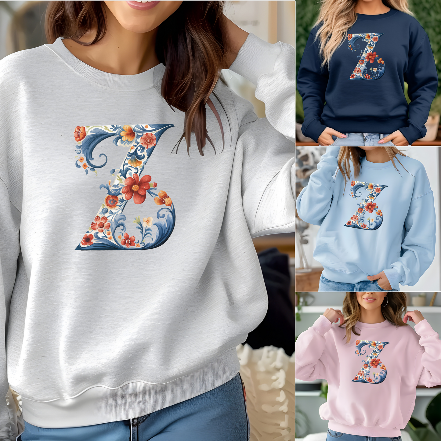 Monogram Z Sweatshirt Norwegian Rosemaling Letter Z Monogram Sweatshirt