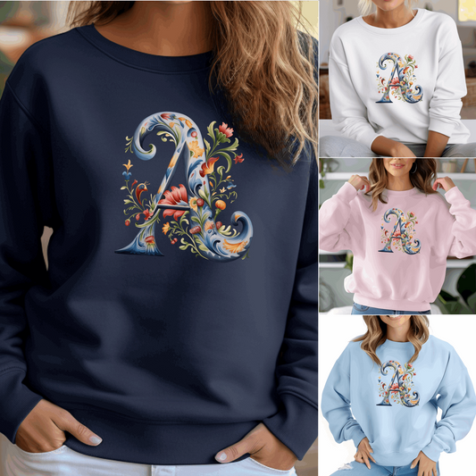 Monogram A Sweatshirt Norwegian Rosemaling Letter A Monogram Sweatshirt